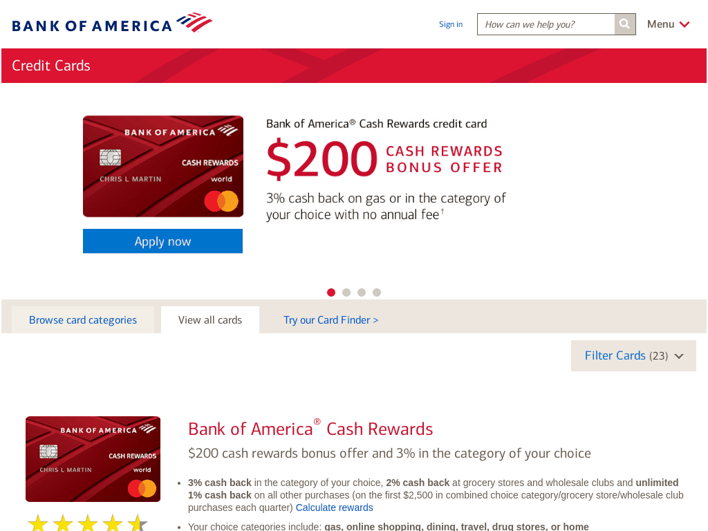 Bank of America Credit Cards