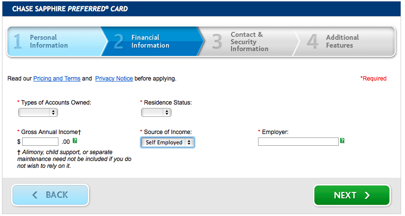 chase sapphire credit card application